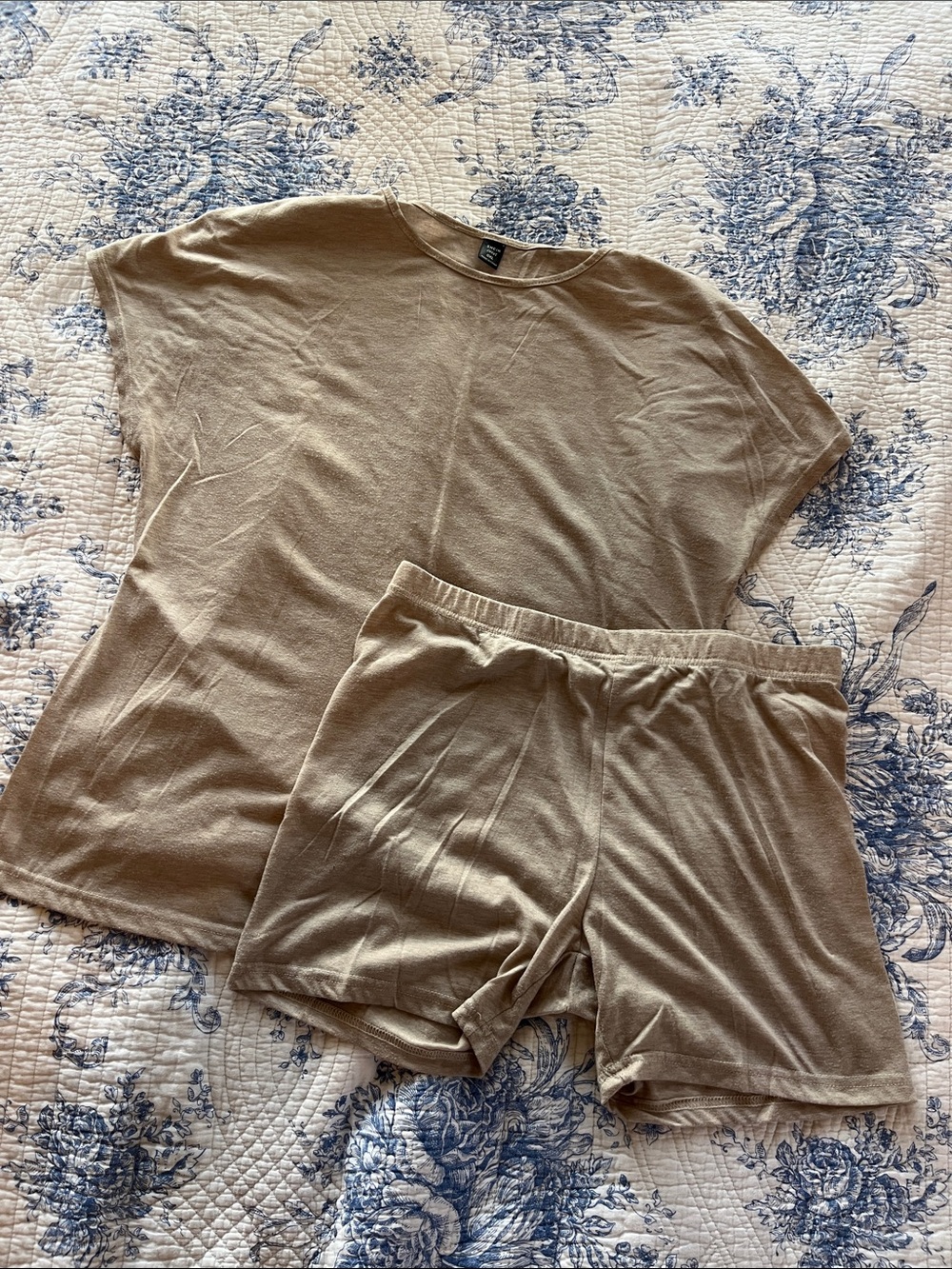 SHEIN Women's Short Sleeve Knit Sleep Set in Taupe